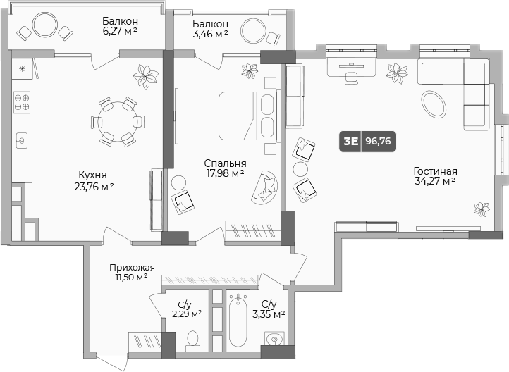 Планировка — Золотой берег. СЗ Среда, 2-комн., 94 м²