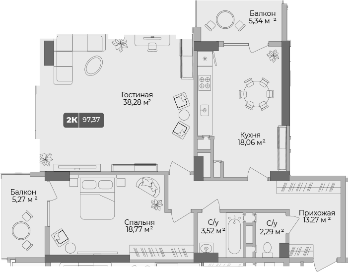 Планировка — Золотой берег. СЗ Среда, 2-комн., 94 м²