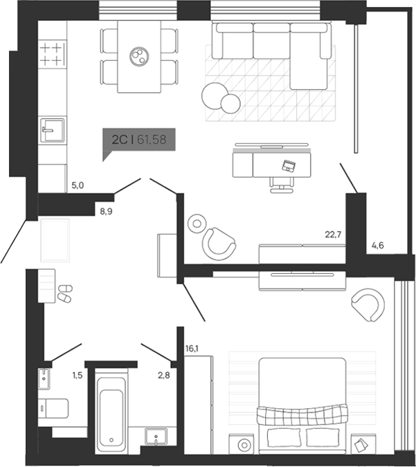 Планировка — Зоркий парк, 2-комн., 57 м²