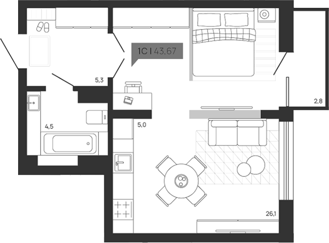 Планировка — Зоркий парк, Студия, 41 м²