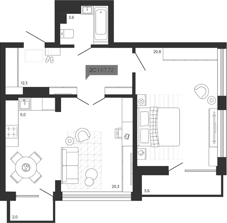 Планировка — Зоркий парк, 2-комн., 62 м²