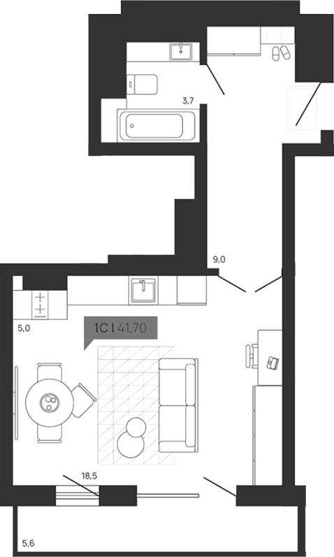 Планировка — Зоркий парк, Студия, 36 м²