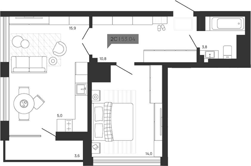 Планировка — Зоркий парк, 2-комн., 49 м²