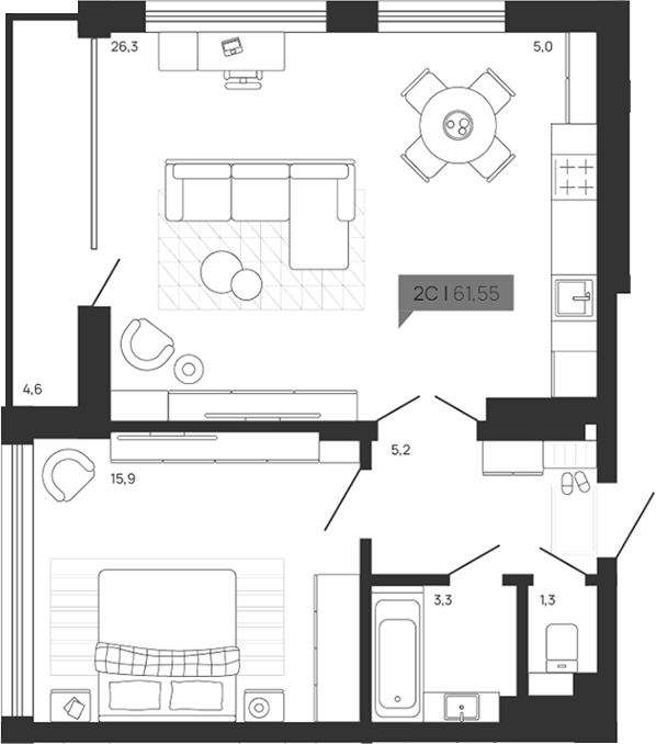 Планировка — Зоркий парк, 2-комн., 57 м²