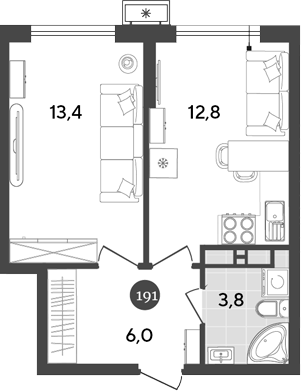 Планировка — Порто-Ново, 2-комн., 36 м²