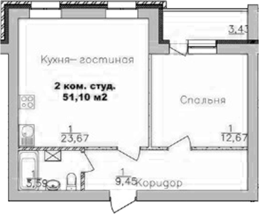 Планировка — Дивногорский, 2-комн., 49 м²