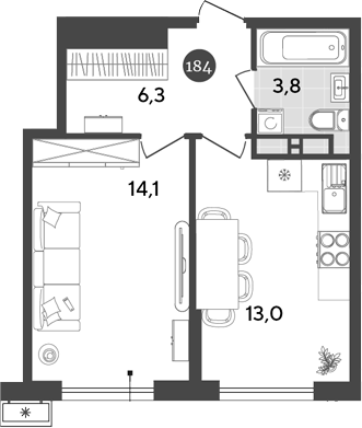 Планировка — Порто-Ново, 1-комн., 37 м²