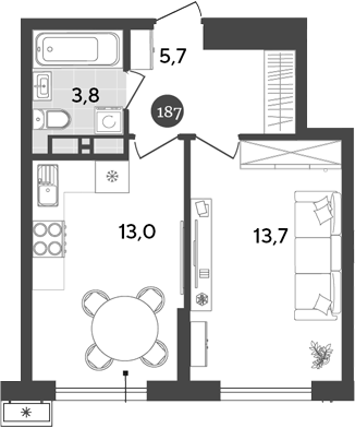 Планировка — Порто-Ново, 1-комн., 36 м²