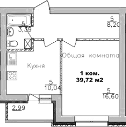 Планировка — Дивногорский, 1-комн., 38 м²