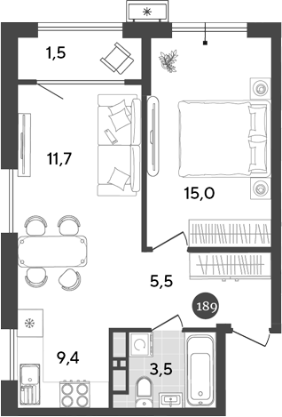 Планировка — Порто-Ново, 2-комн., 45 м²