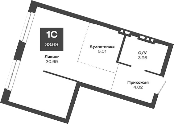 Планировка — Базилик, Студия, 34 м²