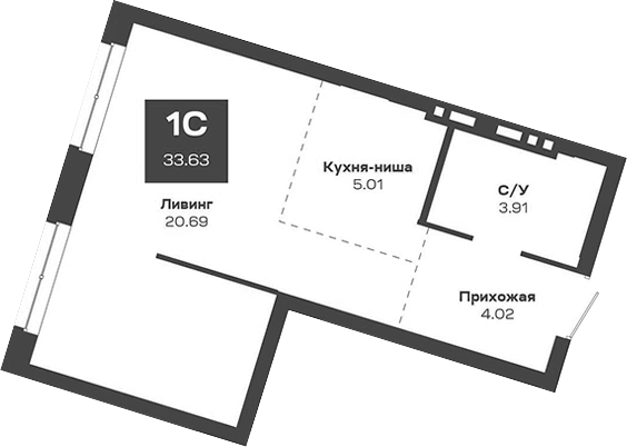 Планировка — Базилик, Студия, 34 м²
