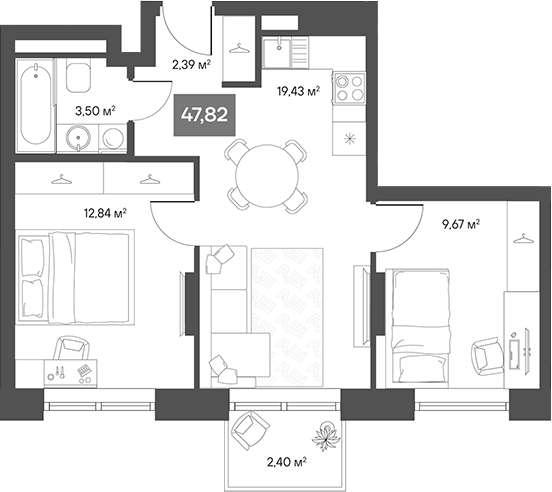 Планировка — ЩА, 2-комн., 45 м²