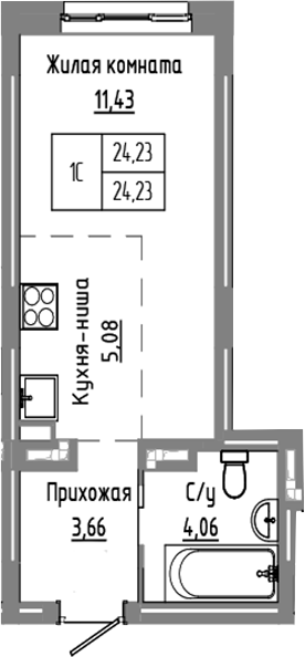 Планировка — Базилик, Студия, 24 м²
