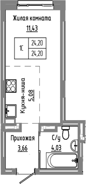 Планировка — Базилик, Студия, 24 м²