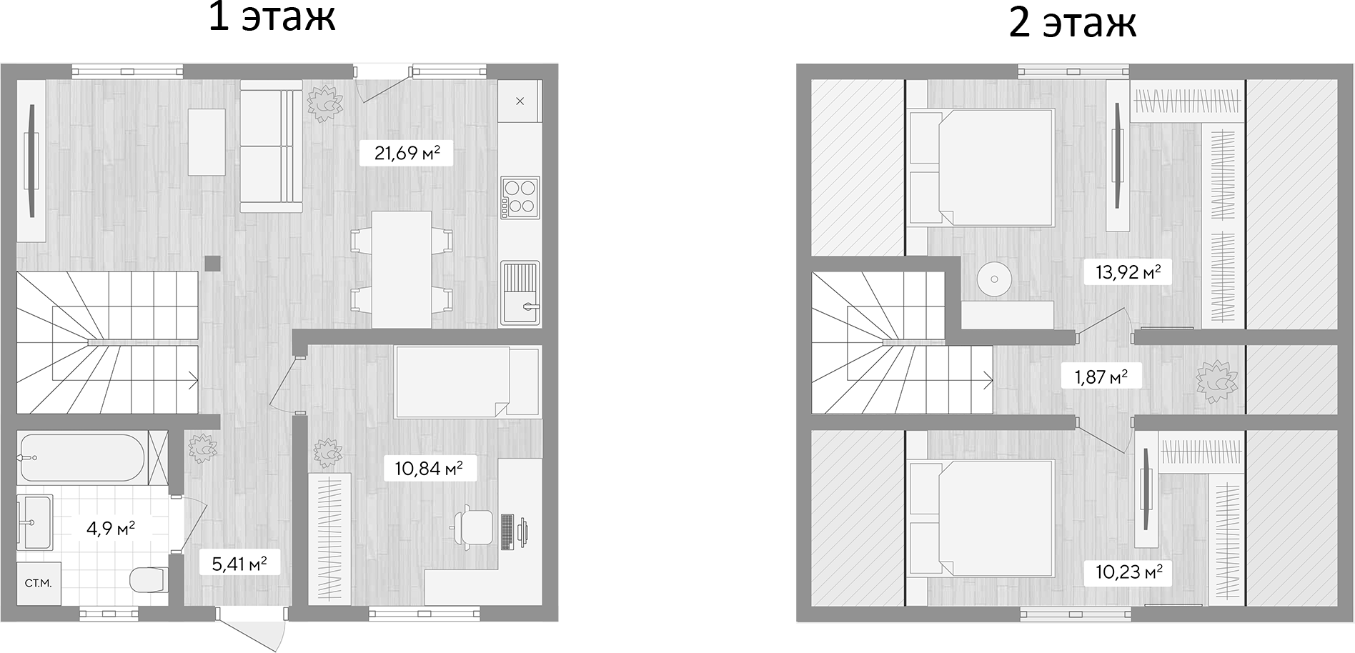 Планировка — Коттеджный поселок Виноградный, 3-комн., 84 м²