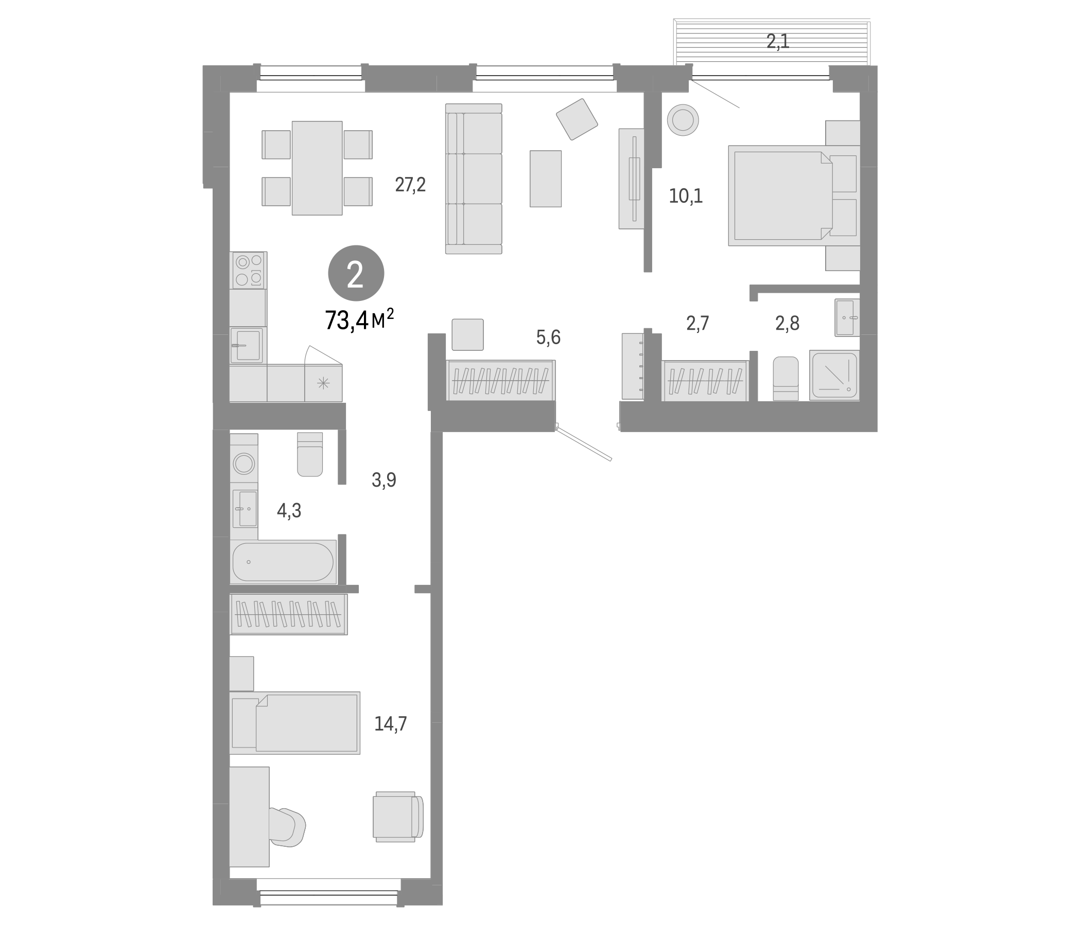 Планировка — Лебедевский, 3-комн., 71 м²