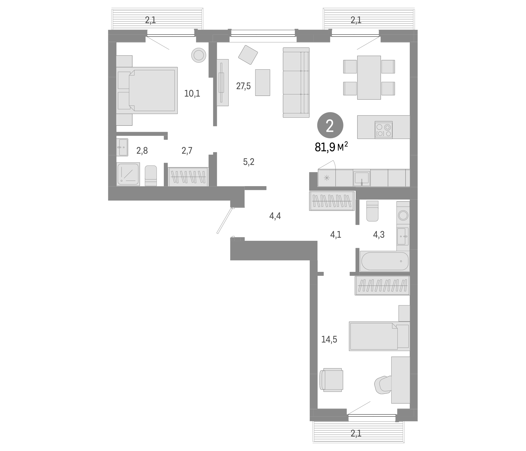 Планировка — Лебедевский, 3-комн., 76 м²