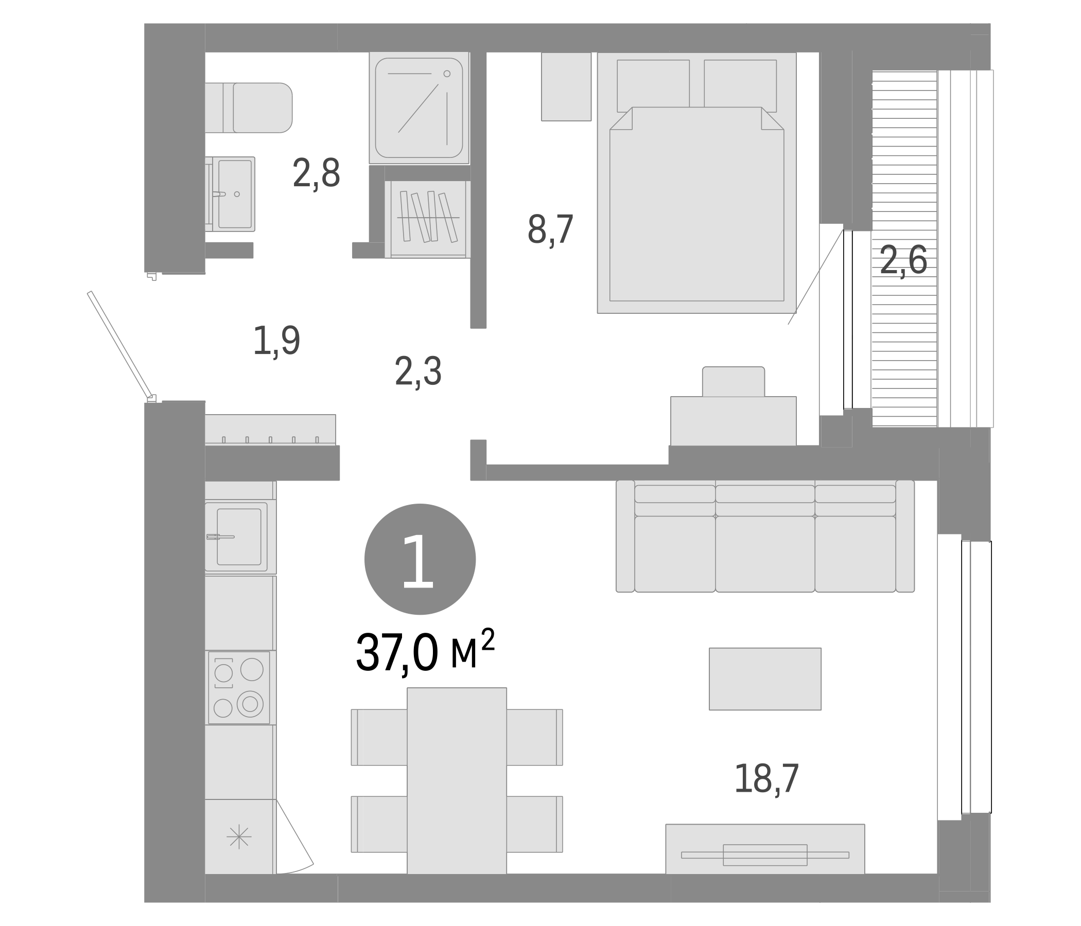 Планировка — Лебедевский, 2-комн., 34 м²