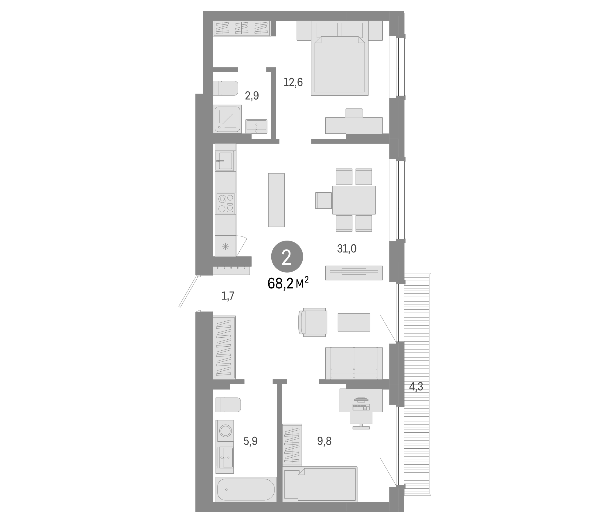 Планировка — Лебедевский, 3-комн., 64 м²