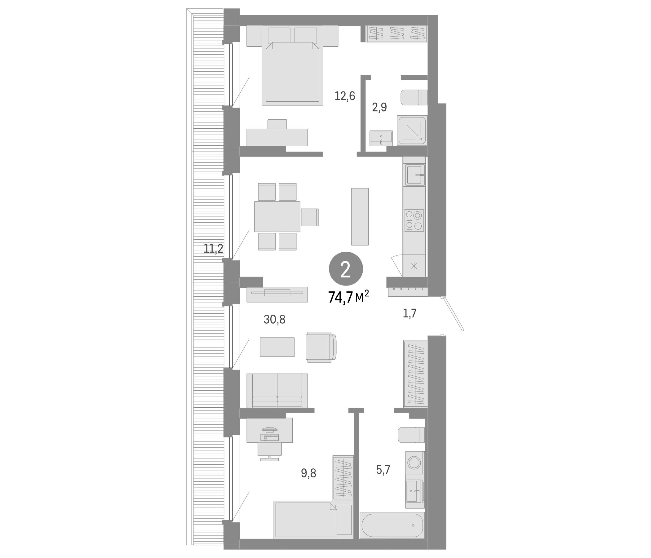 Планировка — Лебедевский, 3-комн., 64 м²