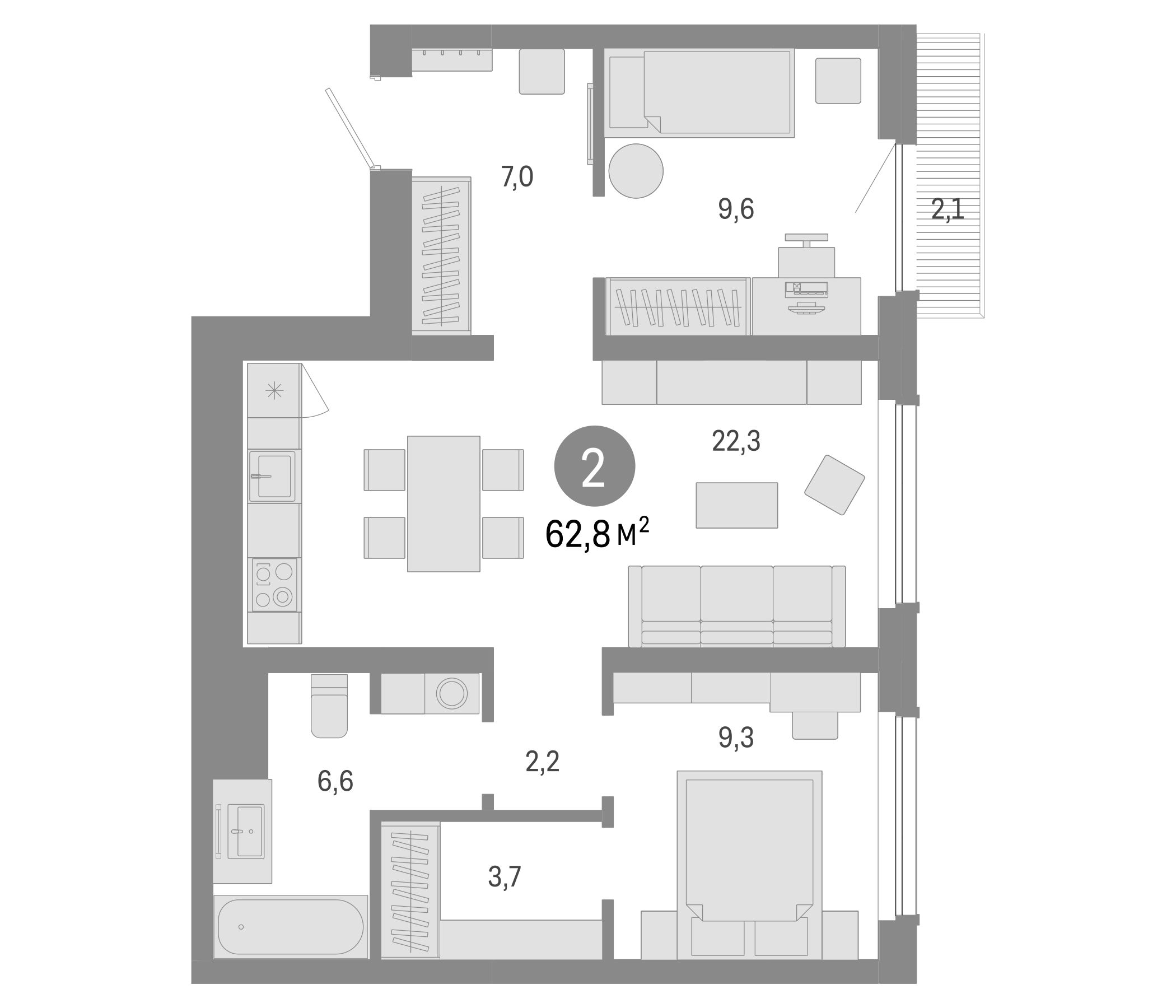 Планировка — Лебедевский, 3-комн., 61 м²