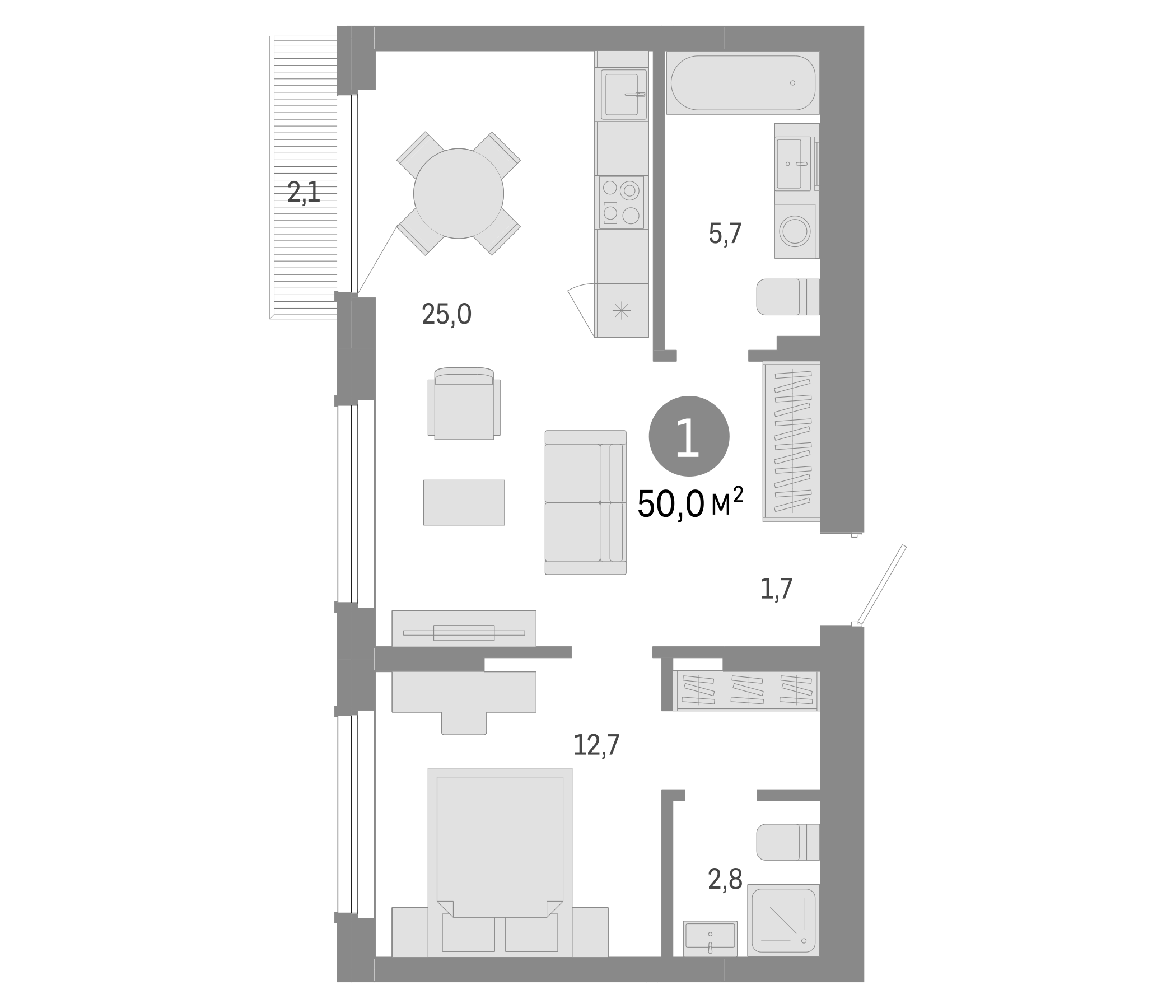 Планировка — Лебедевский, 2-комн., 48 м²