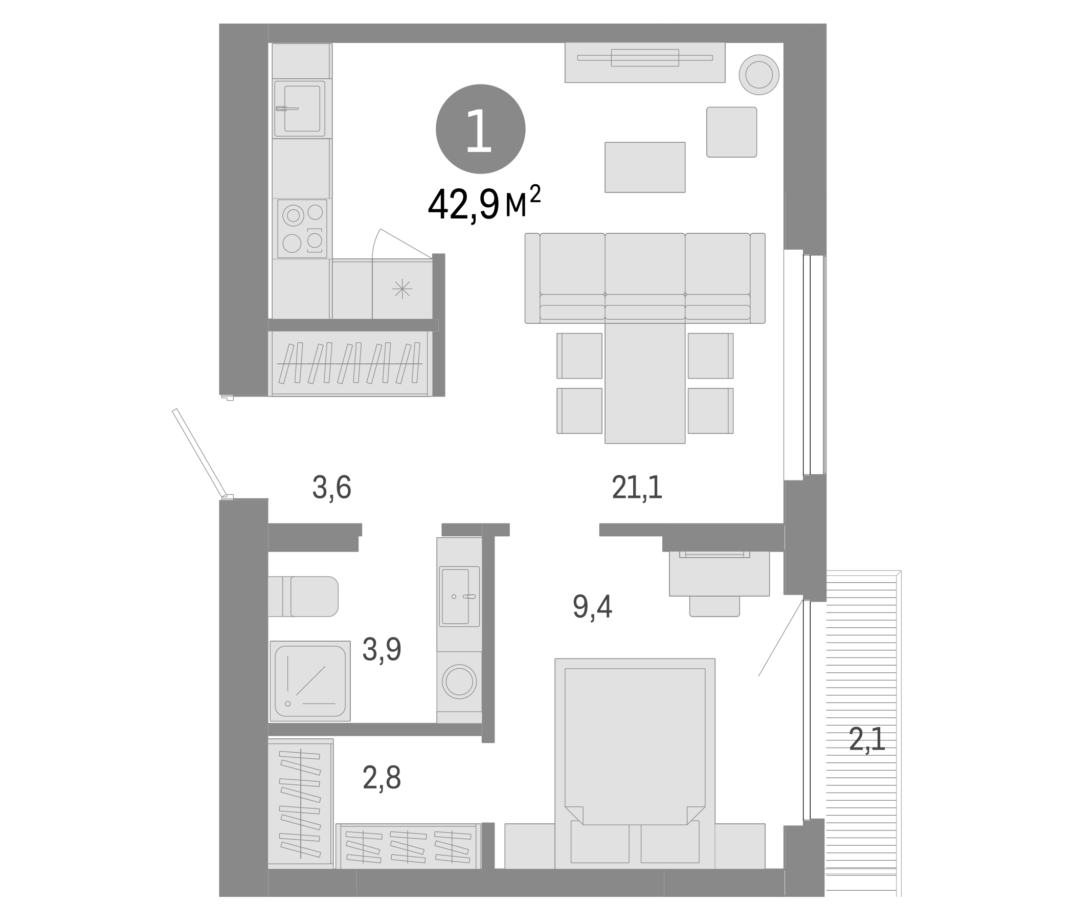 Планировка — Лебедевский, 2-комн., 41 м²