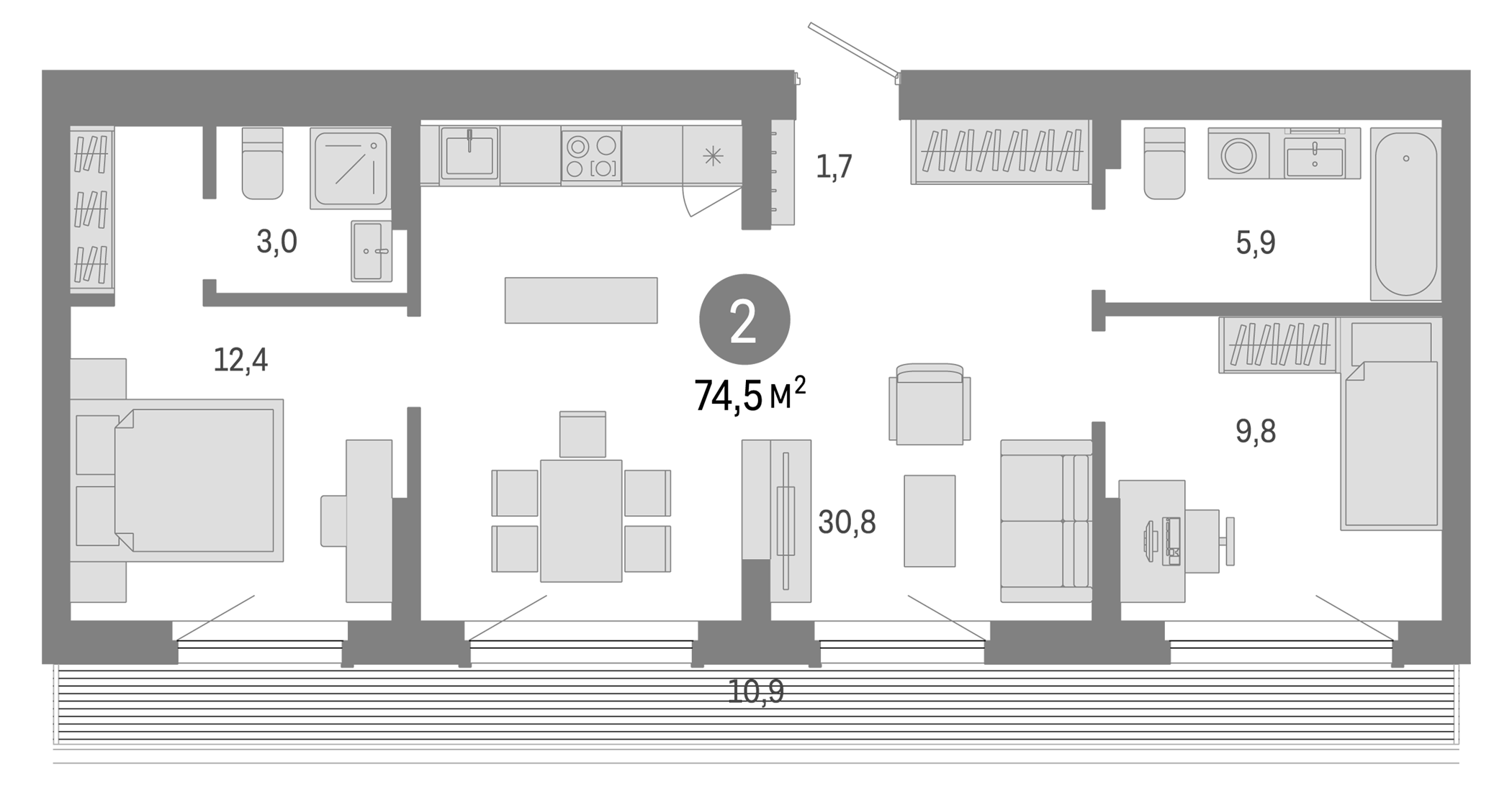Планировка — Лебедевский, 3-комн., 64 м²