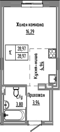Планировка — Базилик, Студия, 29 м²