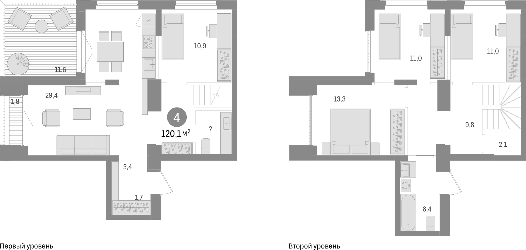 Планировка — Авиатор, 5-комн., 107 м²