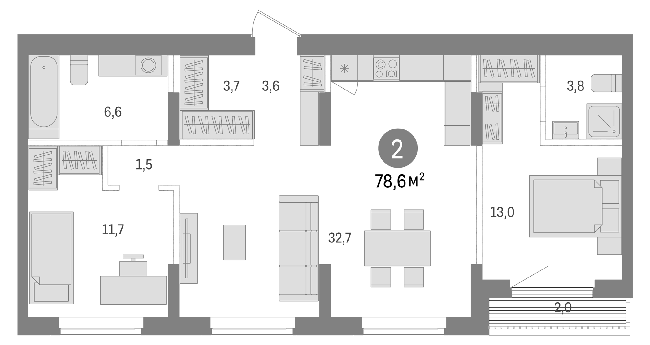 Планировка — Авиатор, 3-комн., 77 м²