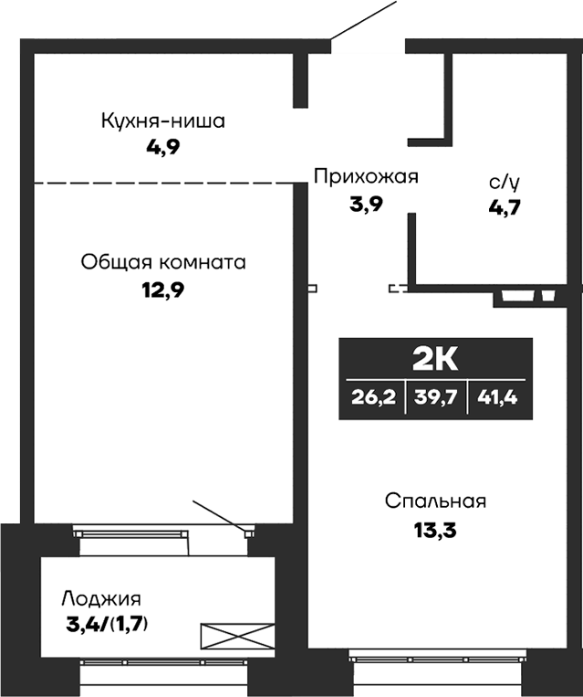 Планировка — Гренландия, 1-комн., 40 м²