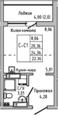 Планировка — Луна, Студия, 20 м²