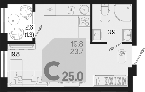 Планировка — Первое место, Студия, 24 м²