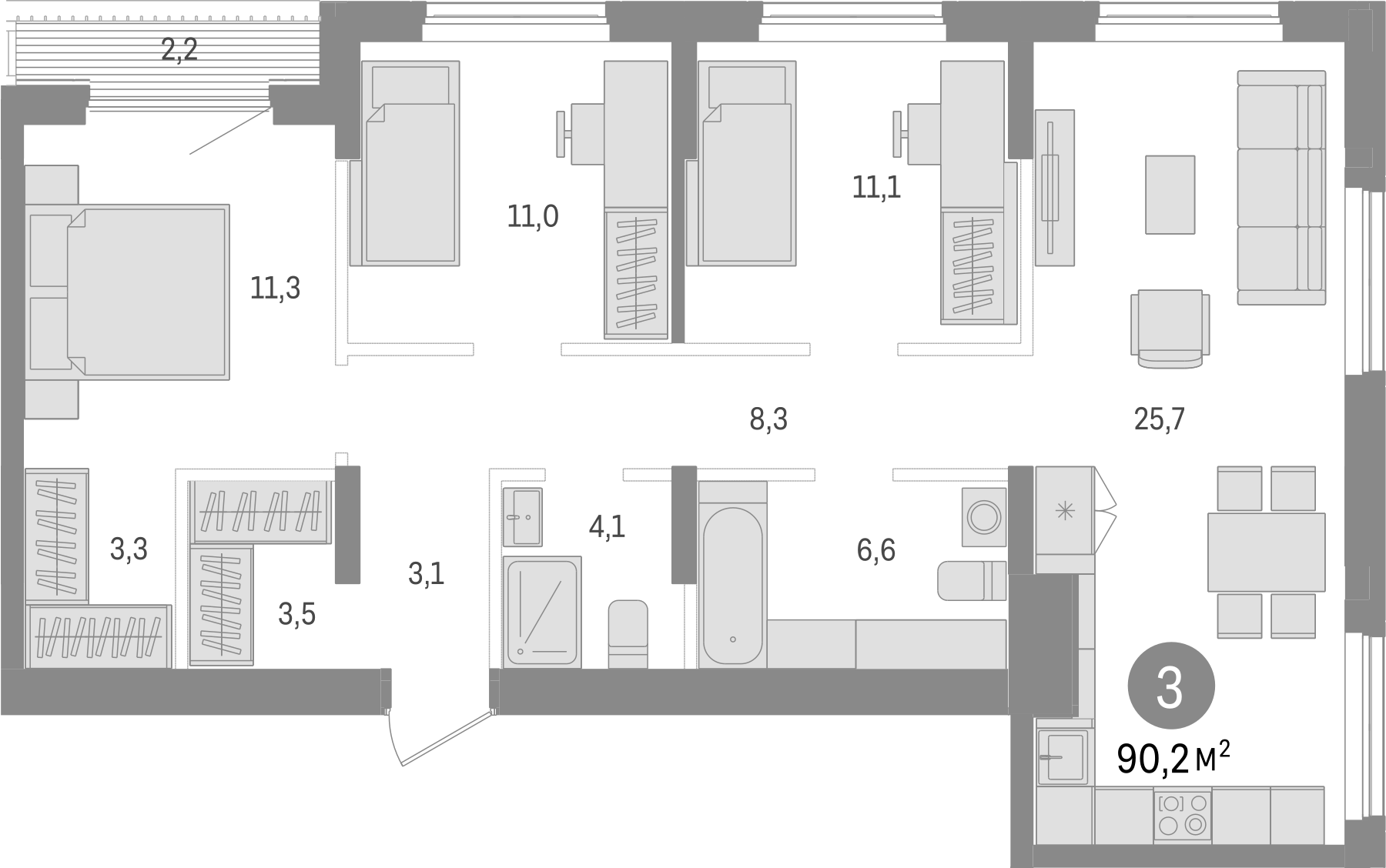 Планировка — Авиатор, 4-комн., 88 м²