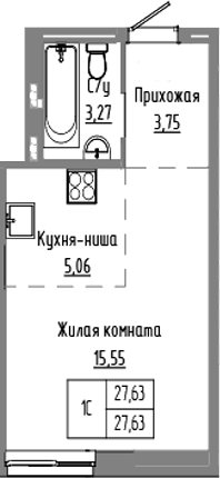 Планировка — Базилик, Студия, 28 м²