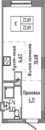 Планировка — Базилик, Студия, 23 м²