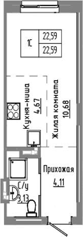 Планировка — Базилик, Студия, 23 м²