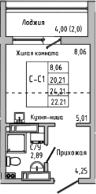 Планировка — Луна, Студия, 20 м²