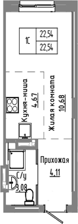 Планировка — Базилик, Студия, 23 м²