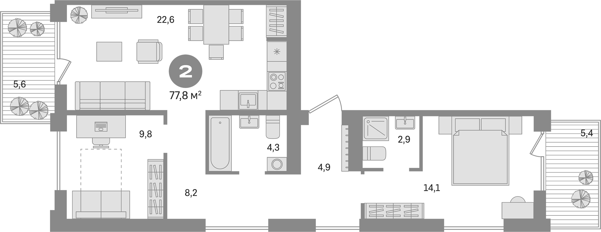Планировка — Пшеница, 3-комн., 67 м²