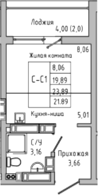 Планировка — Луна, Студия, 20 м²