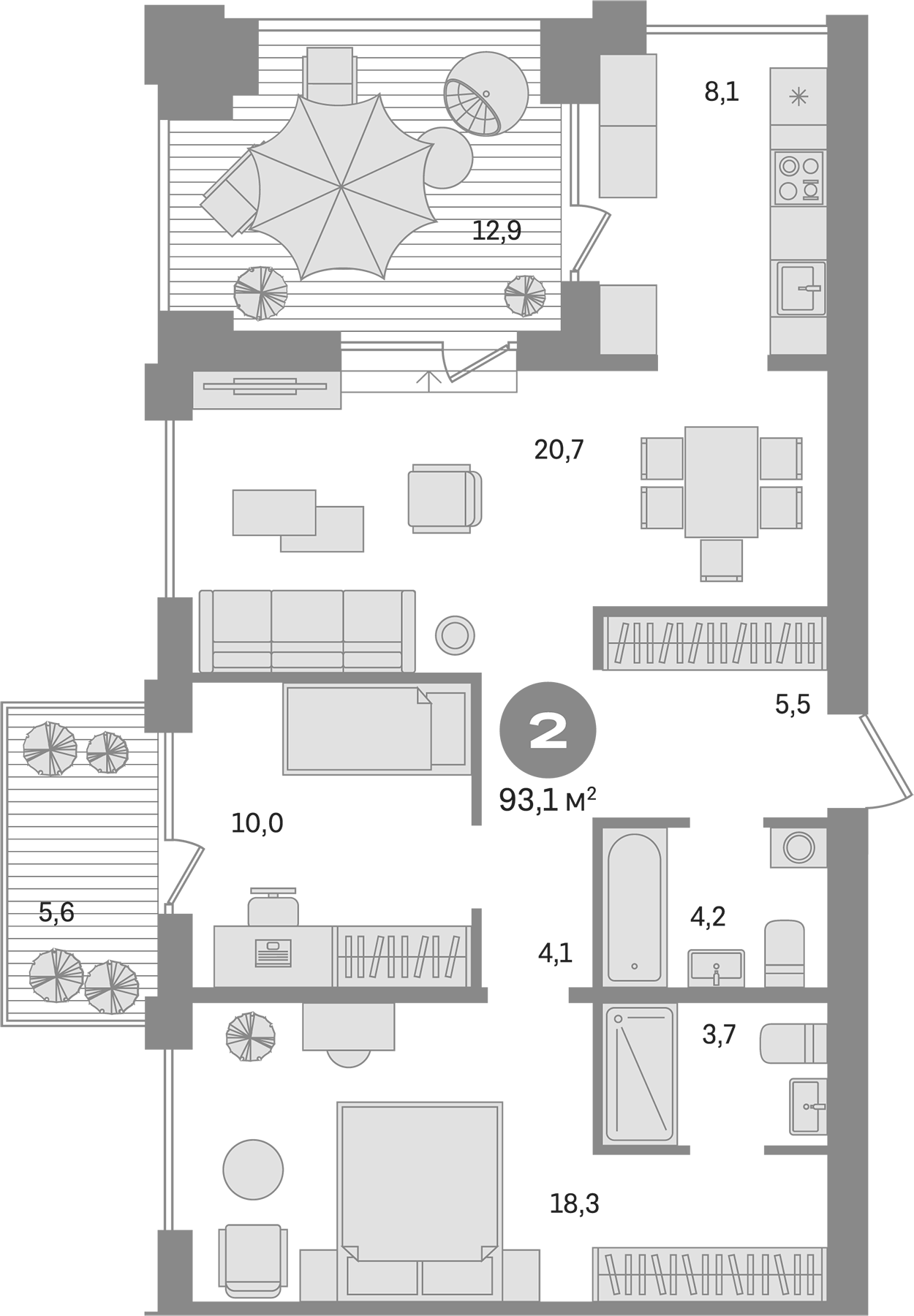Планировка — Пшеница, 3-комн., 75 м²