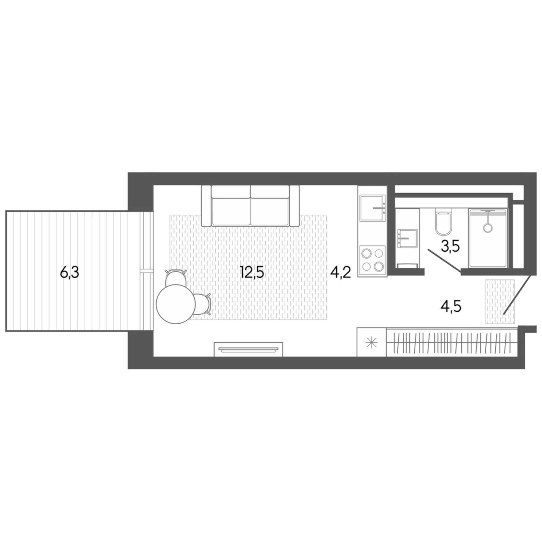 Планировка — Карлуу. Карлушка, Студия, 25 м²