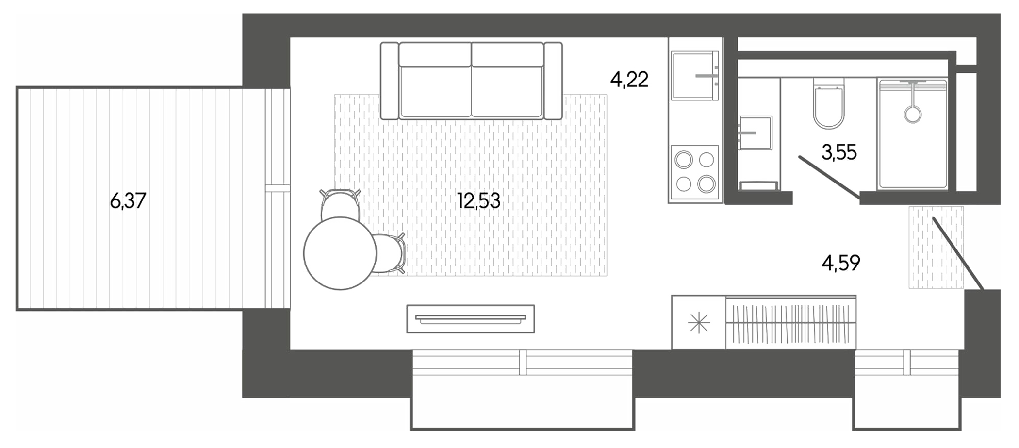 Планировка — Карлуу. Карлушка, Студия, 25 м²