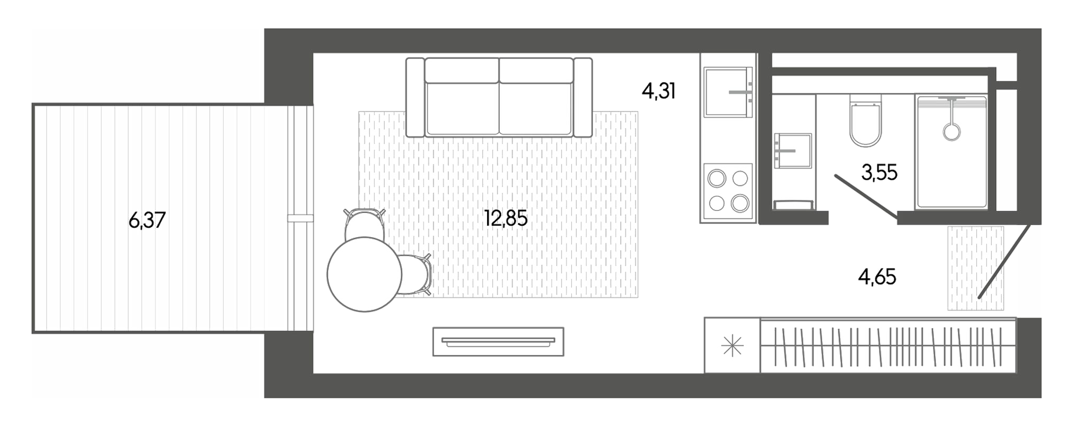 Планировка — Карлуу. Карлушка, Студия, 25 м²