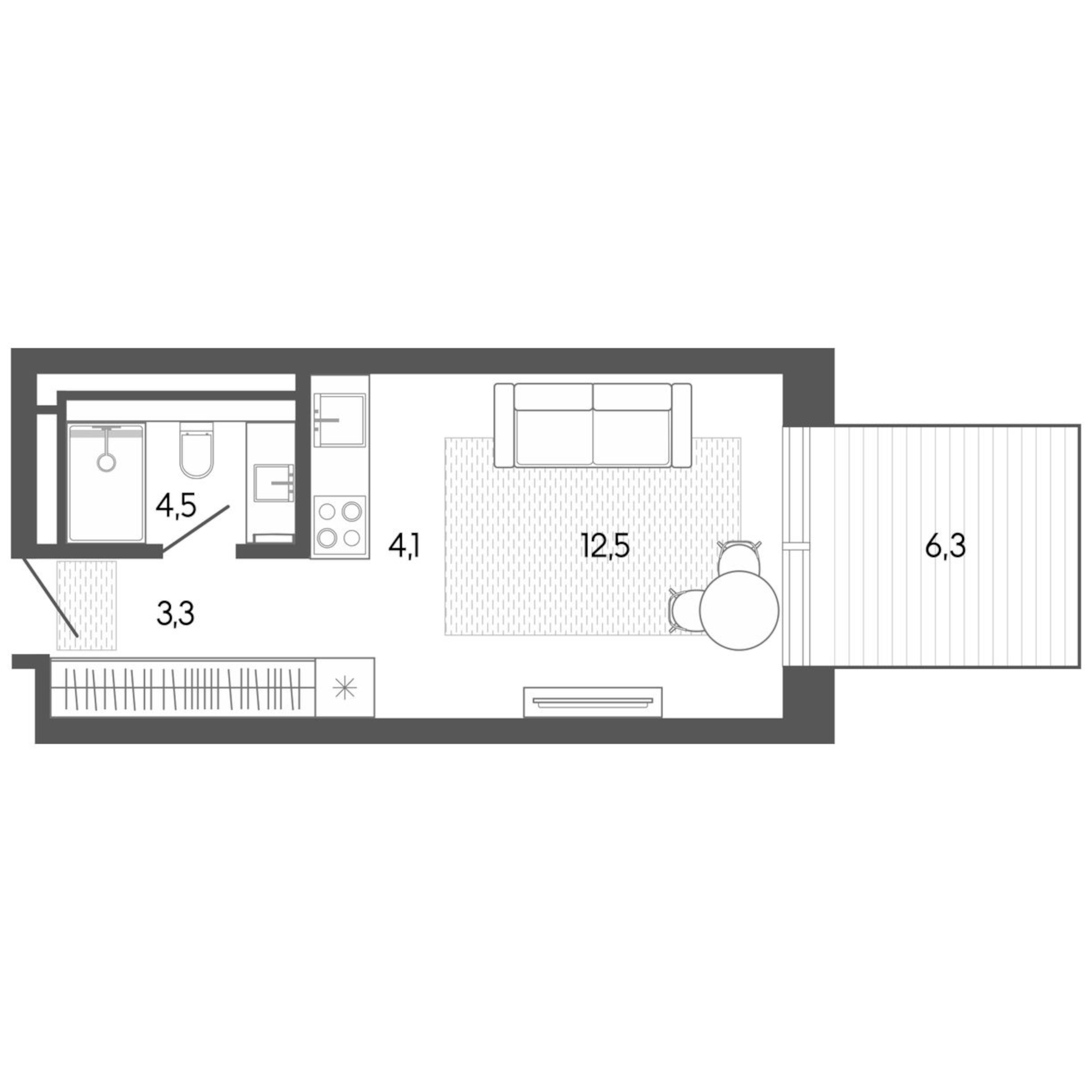 Планировка — Карлуу. Карлушка, Студия, 25 м²