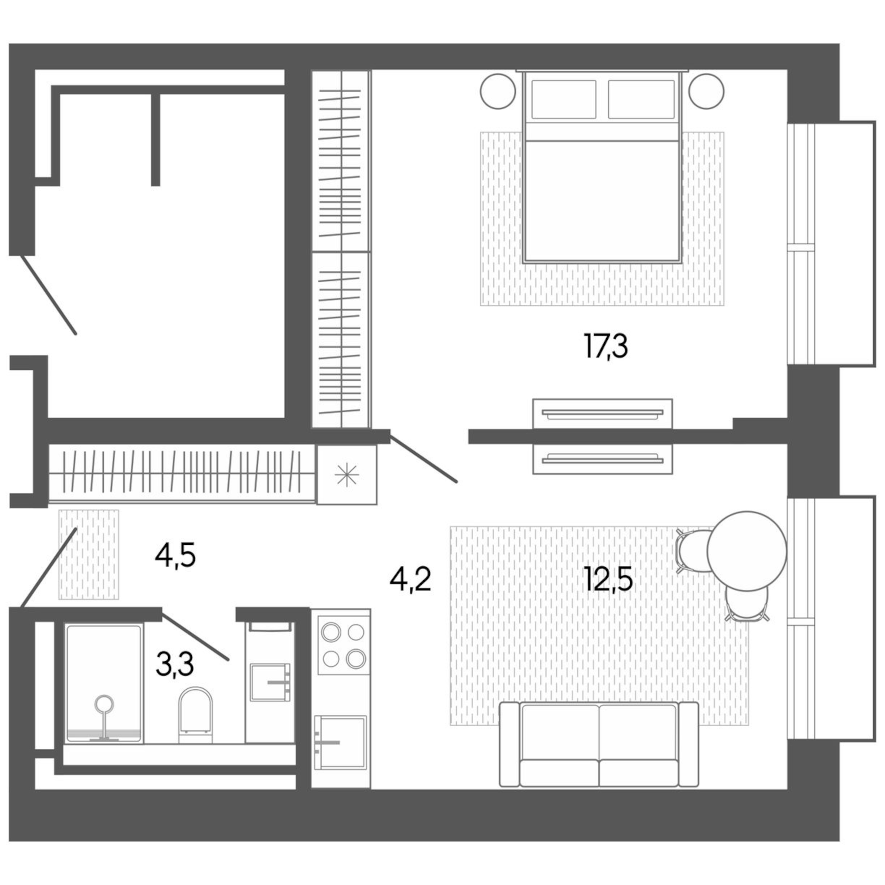 Планировка — Карлуу. Карлушка, Студия, 42 м²