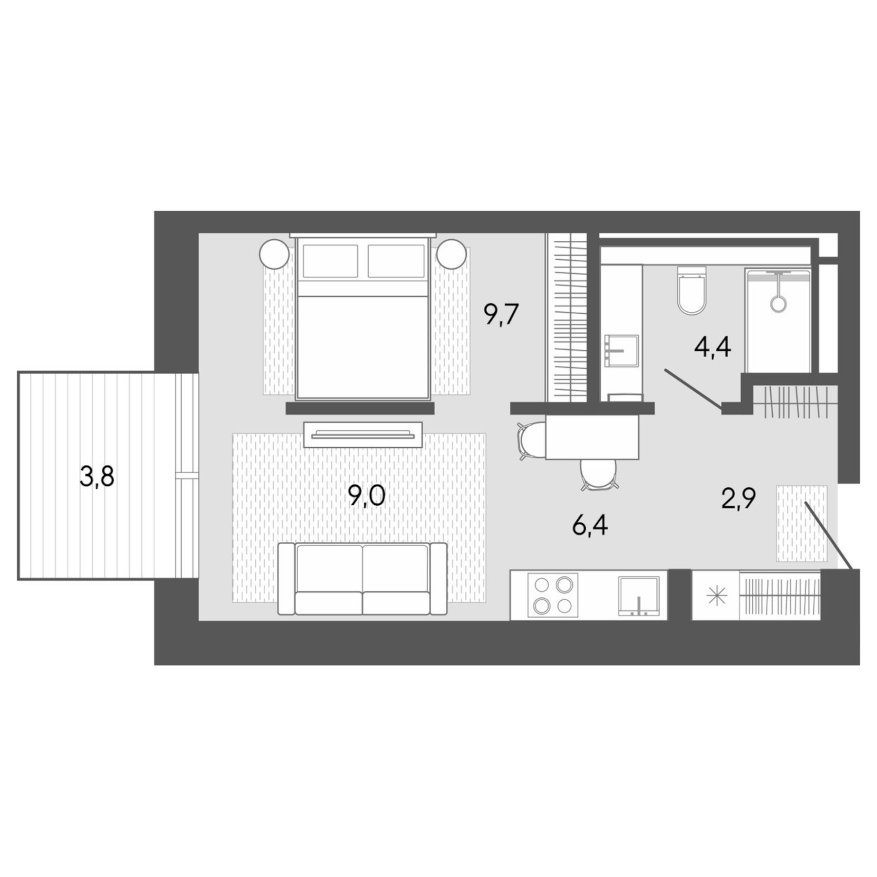 Планировка — Карлуу. Карлушка, Студия, 33 м²